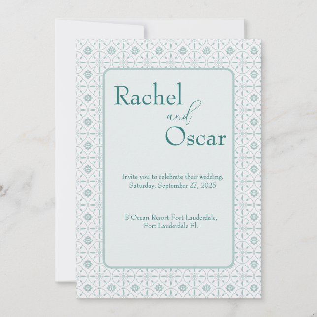 Pastel blue pattern wedding invitation (Front)