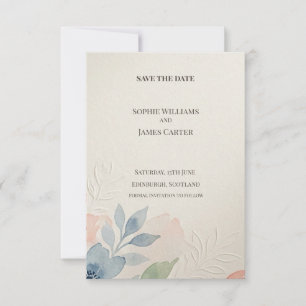 Pastel Blue Peach Botanical Save the Date Card