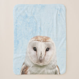 Pastel Blue Peekaboo Barn Owl Minimalist Nursery Sherpa Blanket