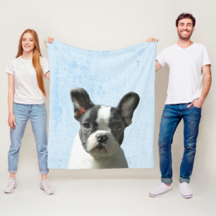 Pastel Blue Peekaboo Boston Terrier Puppy Nursery Fleece Blanket
