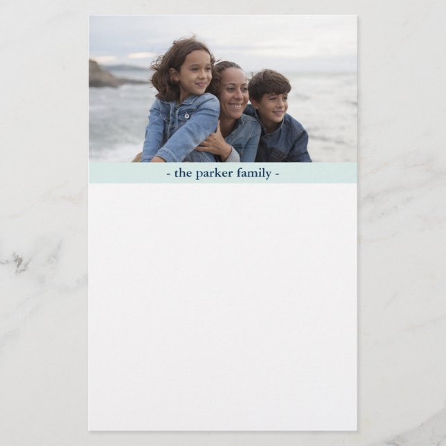 Pastel Blue Personalised Family Photo Stationery (Front)