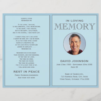 Pastel Blue Photo Order of Service Funeral Program