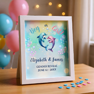 Pastel Blue Pink Boy or Girl Reveal Poster