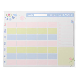 Pastel Blue Pink Cute Monthly Planner Notepad 11x8
