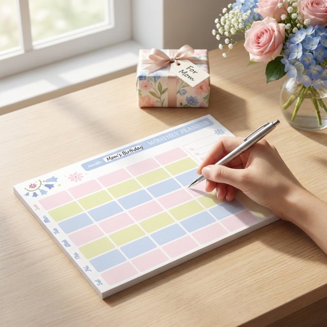 Pastel Blue Pink Cute Monthly Planner Notepad 11x8 (Pastel Blue Pink Cute Monthly Planner Notepad
)