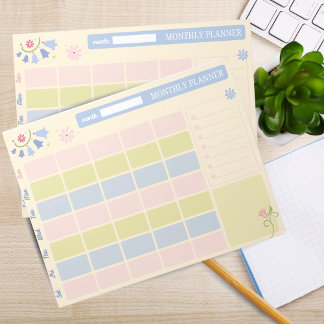 Pastel Blue Pink Cute Monthly Planner Notepad 11x8