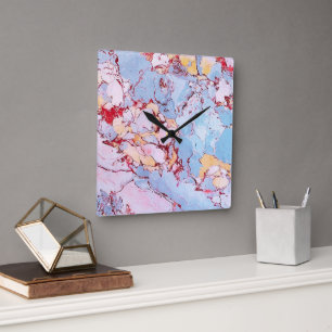 Pastel Blue Pink Elegant Italian Marble Modern  Square Wall Clock