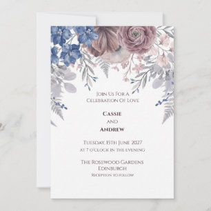 Pastel Blue Pink Floral Wedding Invitation
