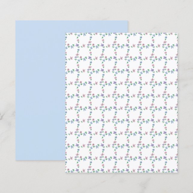 Pastel blue pink flower grid scrapbook paper (Front/Back)
