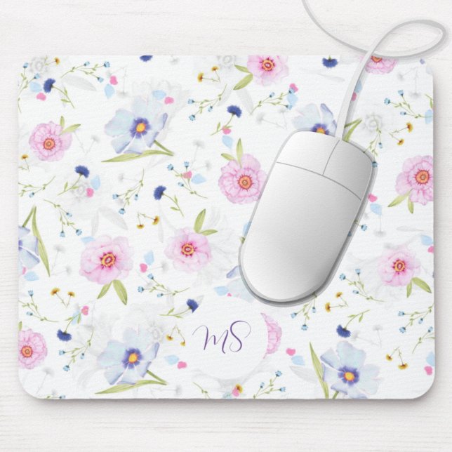 Pastel Blue & Pink Flowers Personalised Mouse Mat (Creator Uploaded)