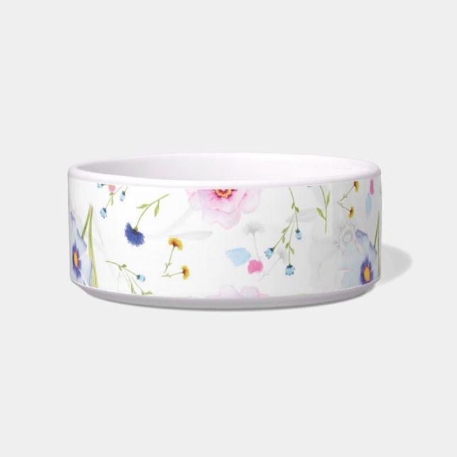 Pastel Blue & Pink Flowers Pet Bowl (Front)