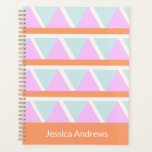 Pastel Blue Pink Orange Geometric Art Personalised Planner<br><div class="desc">A fun throwback to the 80s colour palette of bright aqua blue,  pink,  and orange in a pattern of triangle shapes and lines,  personalised with your name.</div>