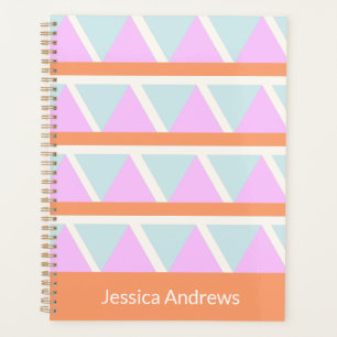 Pastel Blue Pink Orange Geometric Art Personalised Planner