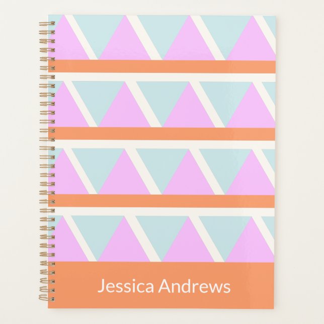 Pastel Blue Pink Orange Geometric Art Personalised Planner (Front)