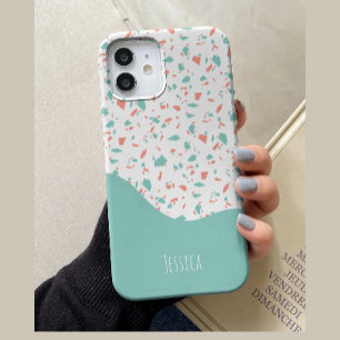 Pastel Blue & Pink Personalised Terrazzo Pattern Case-Mate iPhone 14 Case