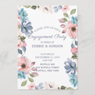 Pastel Blue Pink Purple Flower Wedding Engagement Invitation