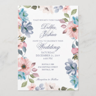 Pastel Blue Pink Purple Flower Wedding Invitation