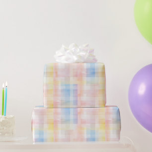 Pastel Blue Pink Purple Plaid Birthday Wrapping Paper