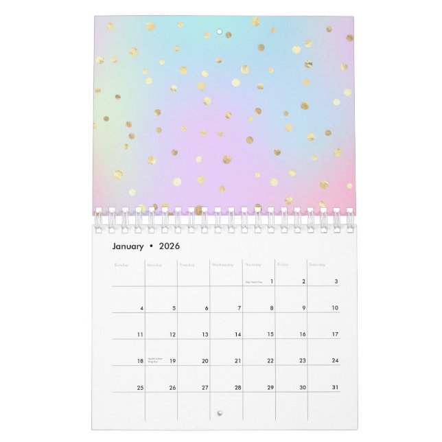 Pastel Blue Pink Purple Small Bright Golden Dots Calendar (Jan 2026)