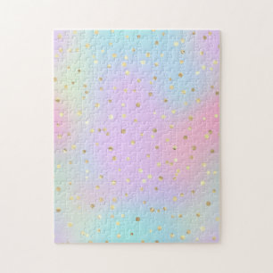 Pastel Blue Pink Purple Small Bright Golden Dots Jigsaw Puzzle