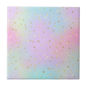 Pastel Blue Pink Purple Small Bright Golden Dots Tile
