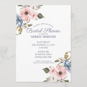 Pastel Blue Pink Purple Wedding Bridal Shower Invitation