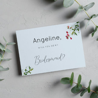 Pastel blue pink red green flowers Bridesmaid Invitation