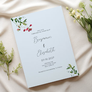 Pastel blue pink red green flowers Wedding Invitation