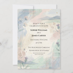 Pastel Blue Pink Watercolour Wedding Invitation