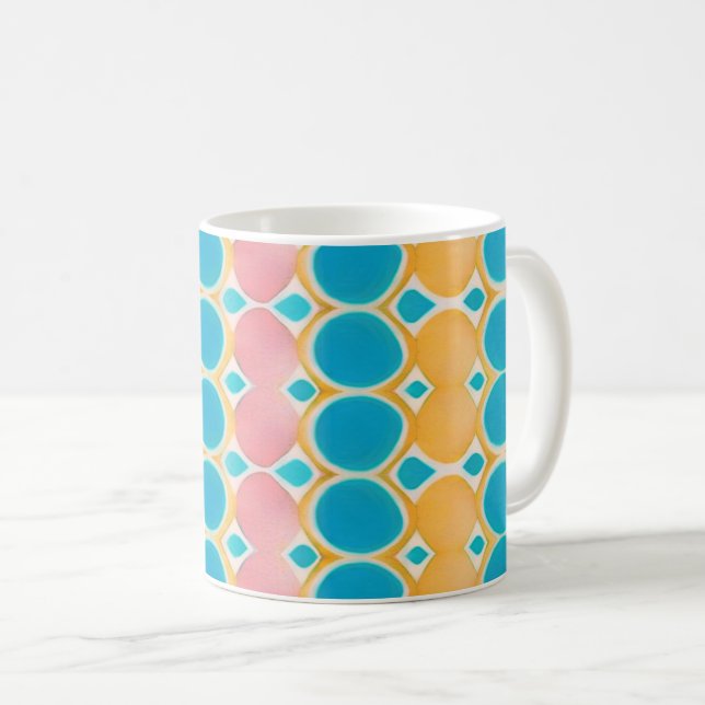 Pastel Blue, Pink & Yellow Circles Coffee Mug (Front Right)
