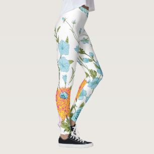 Pastel Blue Pink & Yellow Floral Design Leggings