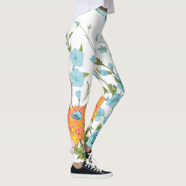 Pastel Blue Pink & Yellow Floral Design Leggings (Right)