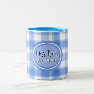 Pastel Blue Plaid Custom Two-Tone Coffee Mug