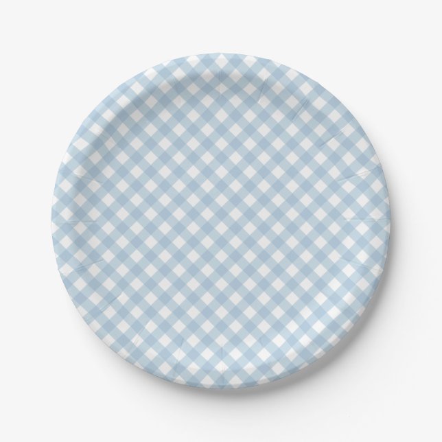 pastel blue plaid first birthday napkins paper plate (Front)