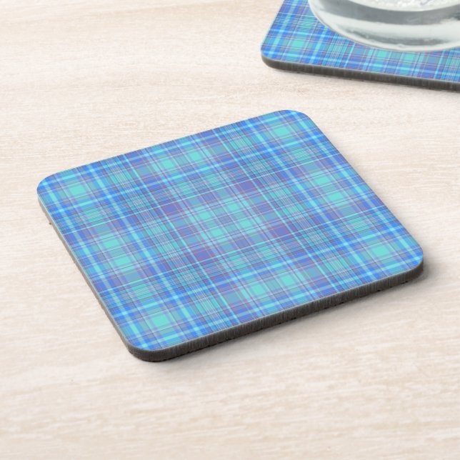 Pastel Blue Plaid Pattern Coaster (Left Side)