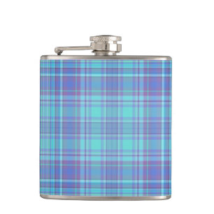 Pastel Blue Plaid Pattern Hip Flask