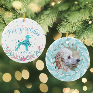 Pastel Blue Poodle - Custom Photo & Name Ceramic Tree Decoration
