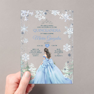 Pastel Blue Princess Winter Forest Quinceañera Acrylic Invitations
