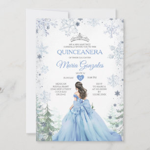 Pastel Blue Princess Winter Forest Quinceañera Invitation
