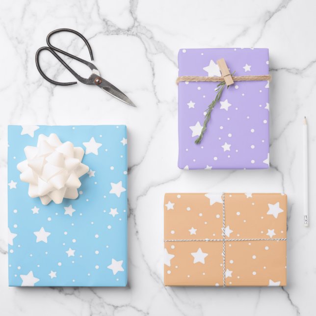Pastel Blue & Purple Christmas Wrapping Paper (Front)