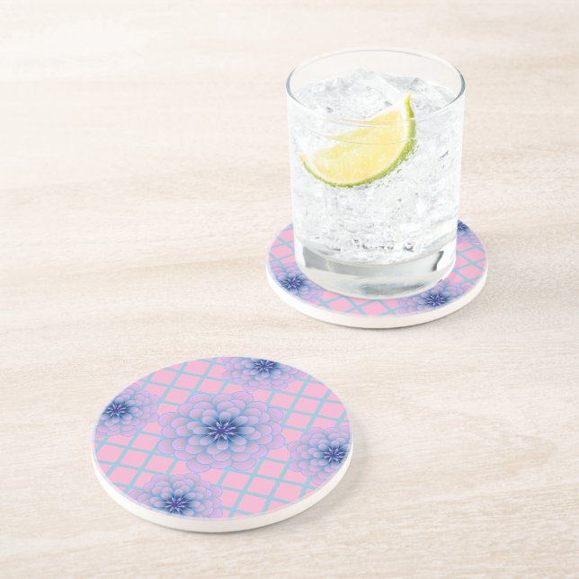 Pastel Blue Purple Floral Pattern Aesthetic Seamle Coaster (Side)