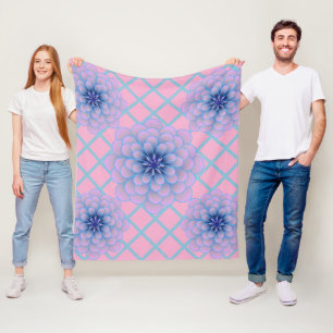 Pastel Blue Purple Floral Pattern Aesthetic Seamle Fleece Blanket