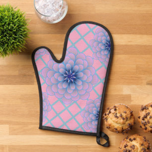 Pastel Blue Purple Floral Pattern Aesthetic Seamle Oven Mitt