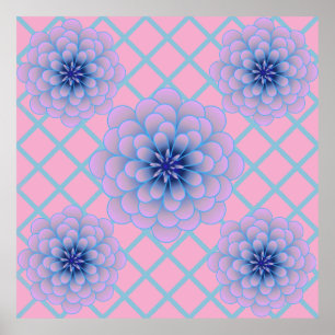 Pastel Blue Purple Floral Pattern Aesthetic Seamle Poster