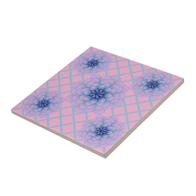 Pastel Blue Purple Floral Pattern Aesthetic Seamle Tile (Side)