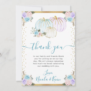 Pastel Blue & Purple Floral Pumpkins Fall Wedding Thank You Card