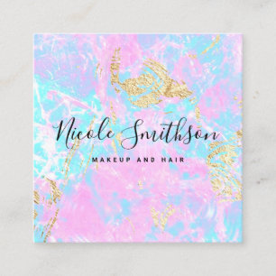 pastel blue purple marble and FAUX gold foil Square Business Card