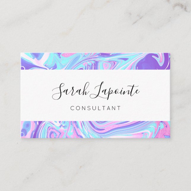 Pastel Blue & Purple Marble Liquid Texture Business Card (Front)