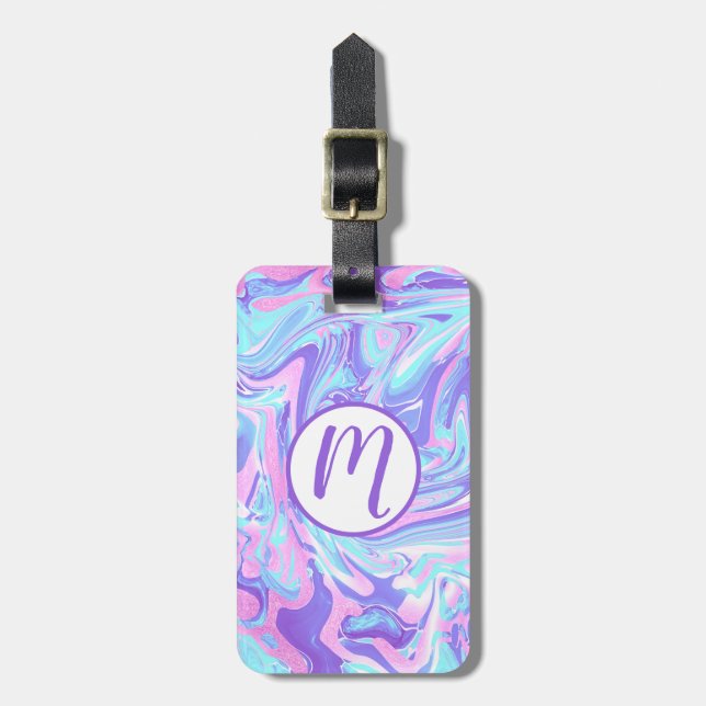 Pastel Blue & Purple Marble Liquid Texture Luggage Tag (Front Vertical)