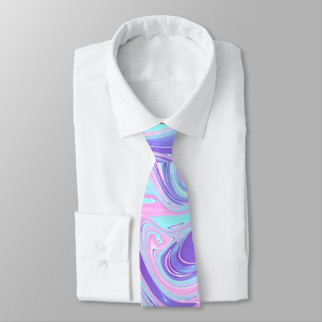 Pastel Blue & Purple Marble Liquid Texture Tie (Tied)